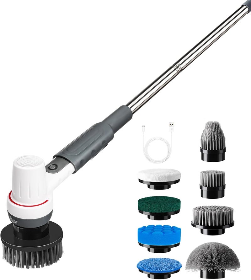 AQQA 8-in-1 Electric Aquarium Cleaning Kit IPX9 Waterproof Cordless Rechargeable Glass Scrubber Handheld Fish Tank Cleaner Powerful Algae Scraper & Cleaning Brush Set (Grey) - Image 1